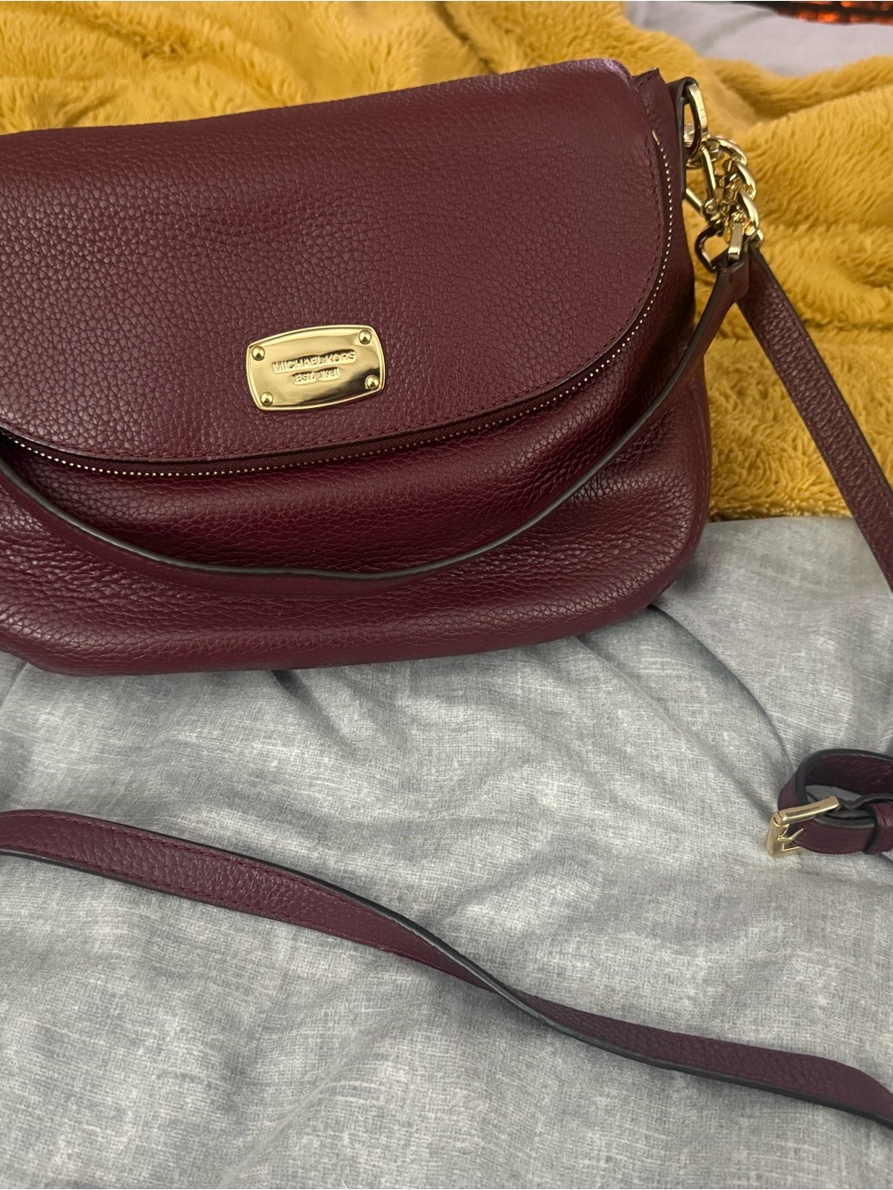 Michael Kors Burgundy Pebbled Leather Crossbody with Gold Hardware
